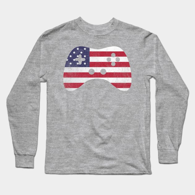 American Gamer Vintage USA Flag Video Game Controller Gamer Long Sleeve T-Shirt by Tingsy